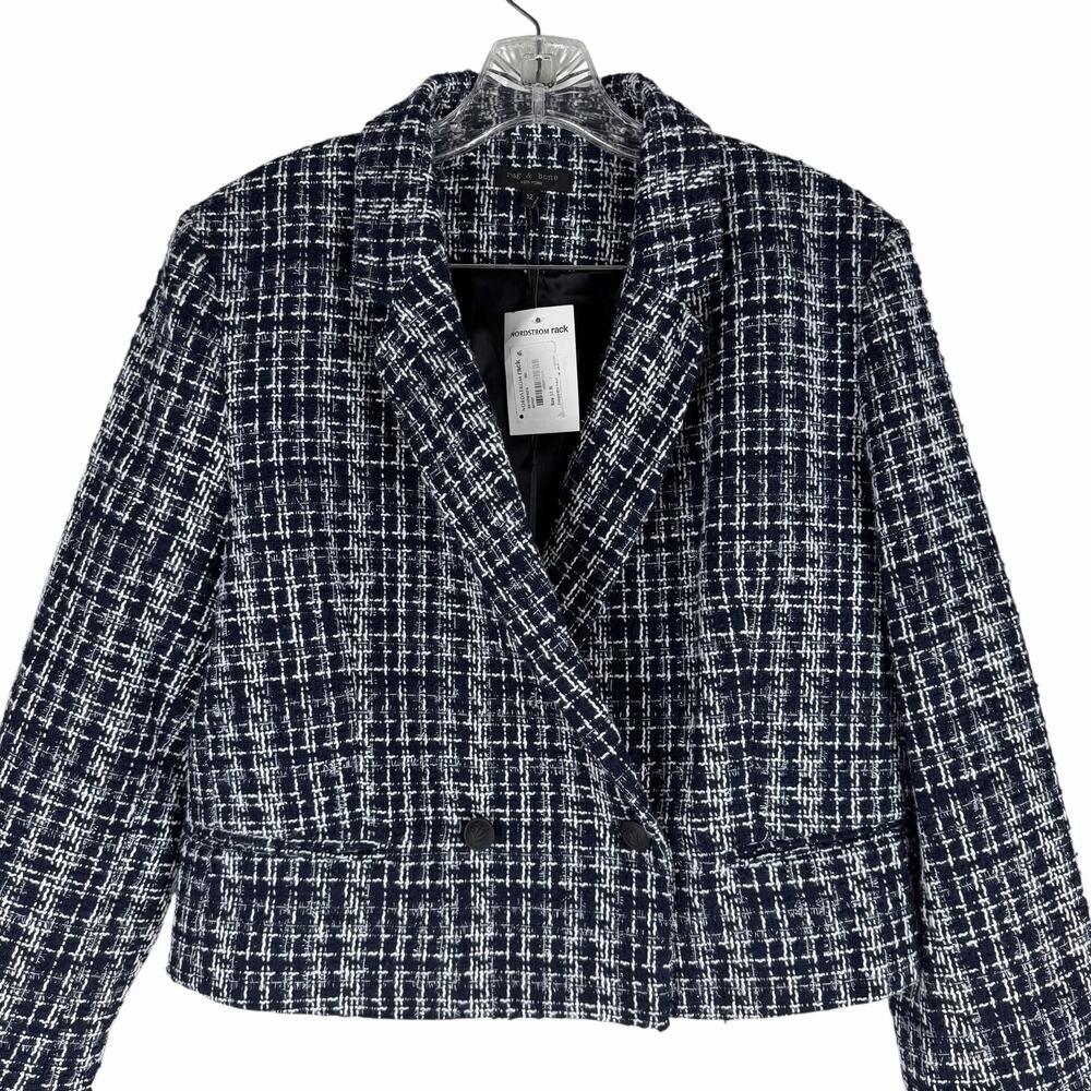 Rag & Bone Elvy Tweed Double Breasted Blazer Jacket Navy Size 12 - Picture 5 of 11